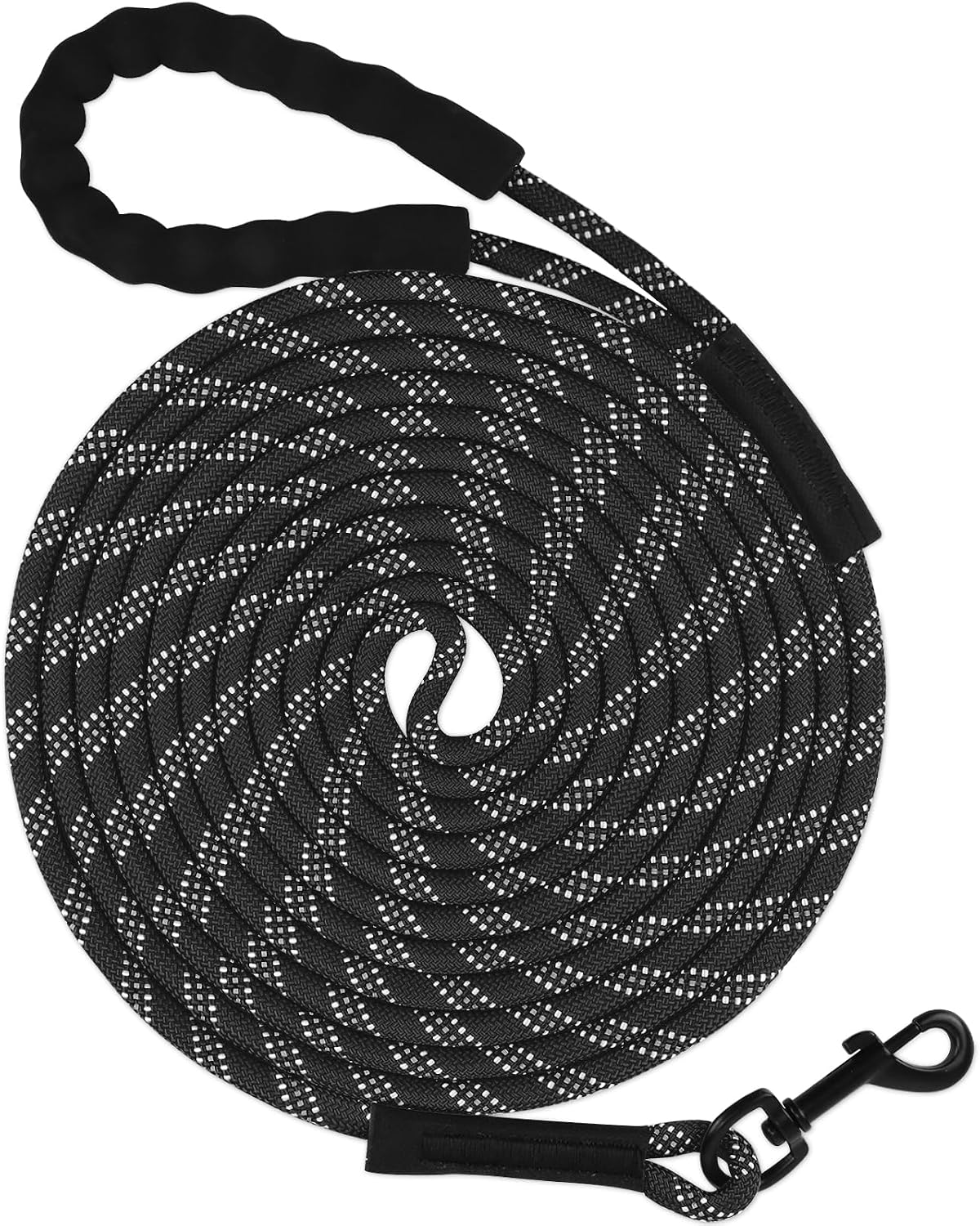 Taglory Long Dog Leash, 15FT 30FT 50FT 66FT, Training and Recall Leash with Comfortable Padded - 15 Foot - with handle / Black