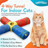 Cat Toys, 4-Way Tunnel for Indoor Cats with Peek Hole & 2 Mice - image 3