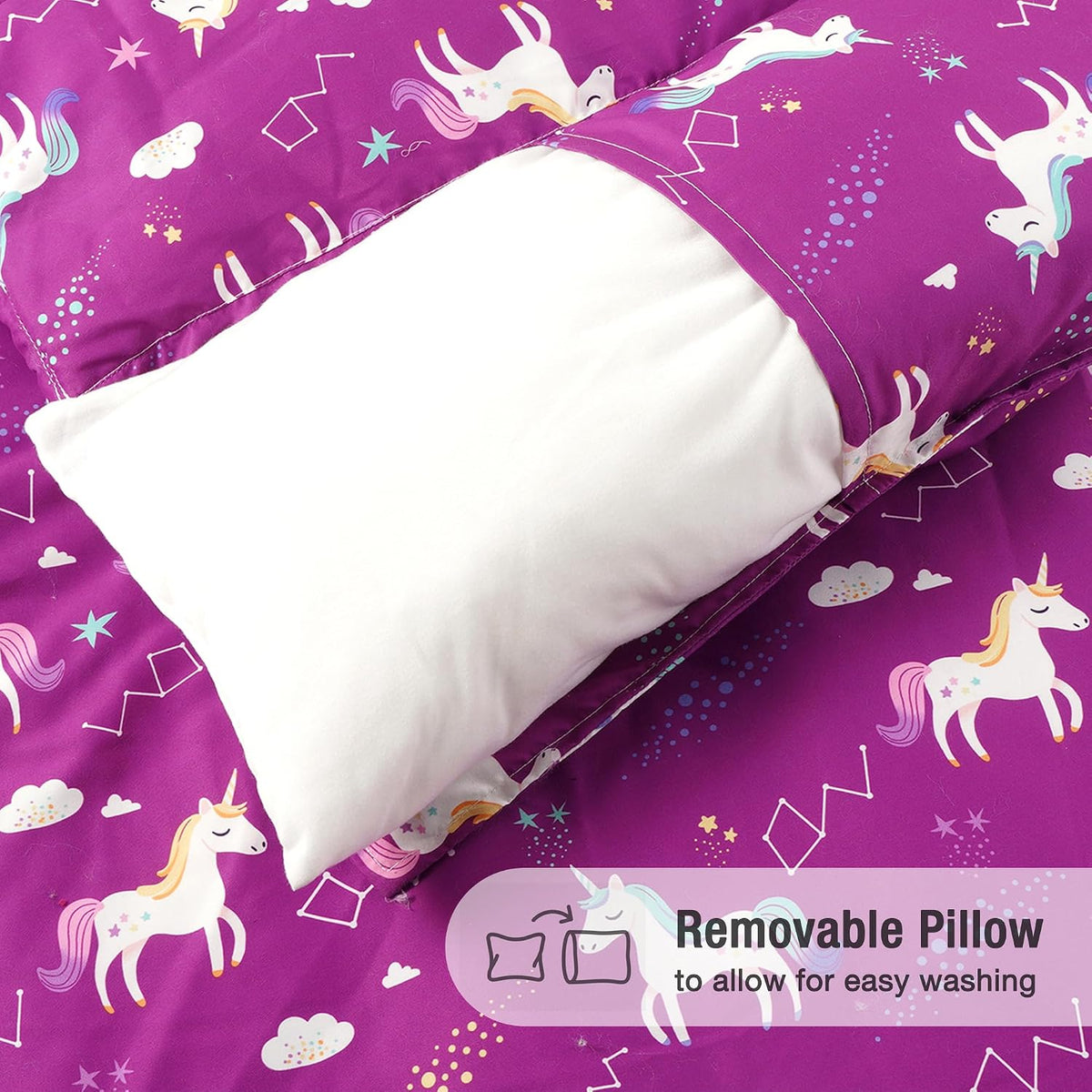 Bunnikins & Clover Toddler Nap Mat with Removable Pillow - Purple Unicorn - image 3