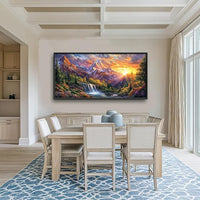 Large Mountain Tree Wall Art for Living Room, Framed Oversized Sunset Waterfall Wall Decor Nature Landscape Canvas Painting Modern Artwork for Living Room Bathroom Bedroom Office Dining Room 60"x30"