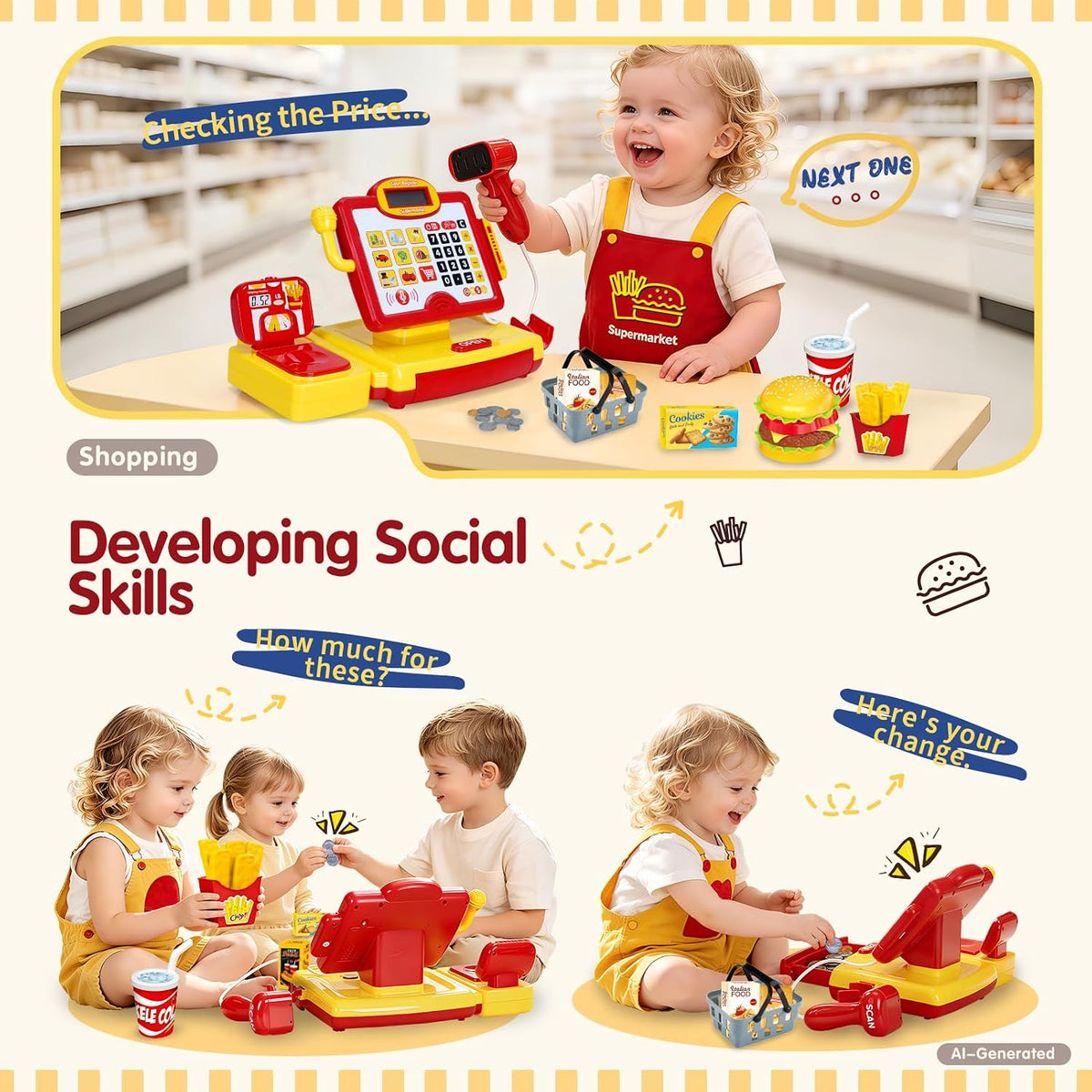 FS Toy Cash Register for kids Scanner - Yellow - image 4