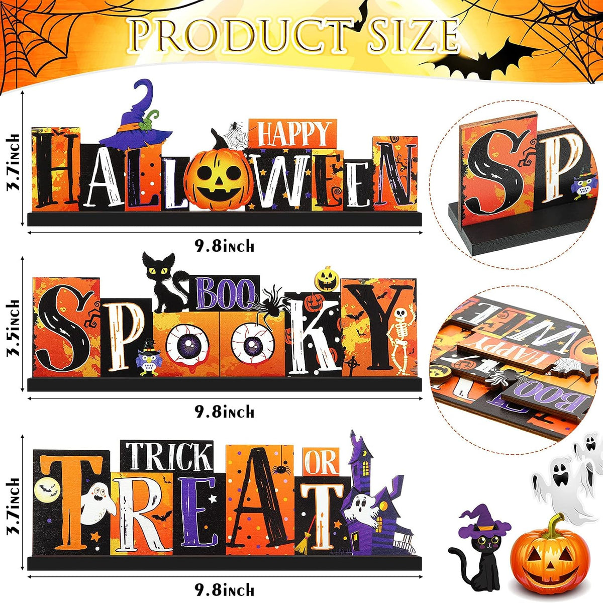 3 Pieces Halloween Table Decorations Wooden Centerpieces – Fun for Kids & Family - image 2