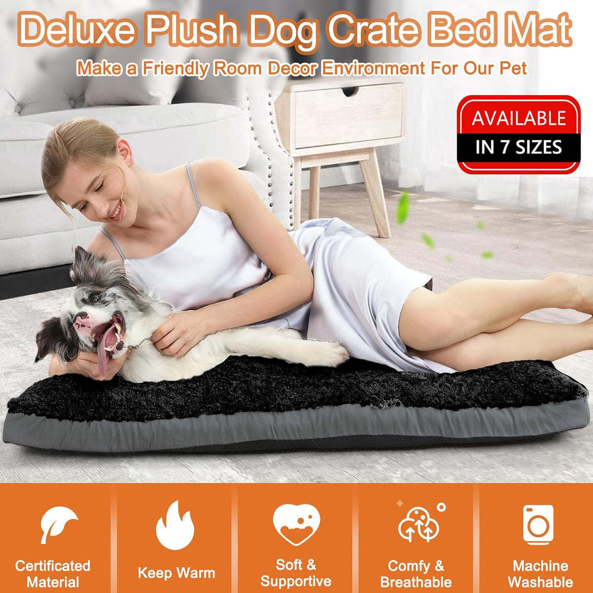 POCBLUE Deluxe Washable Dog Bed for Large Dogs Dog Crate Mat 35 Inch - 23.0"L x 17.0"W x 3.5"Th / Black - image 2