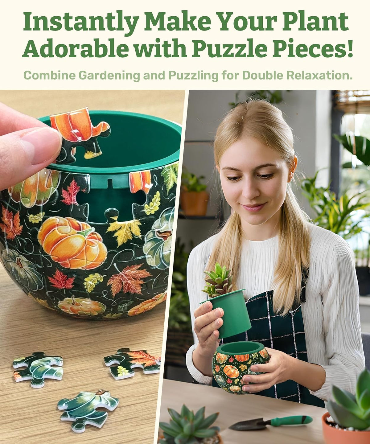 PieceRelax Unique 3D Puzzle Planter, 80 Plastic Pieces [K1101] - Hello Pumpkin Season - image 2