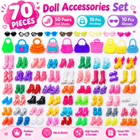HighFun 50 piece doll shoes, handbags and glasses set with display rack for 11.5 inch dolls - view 6