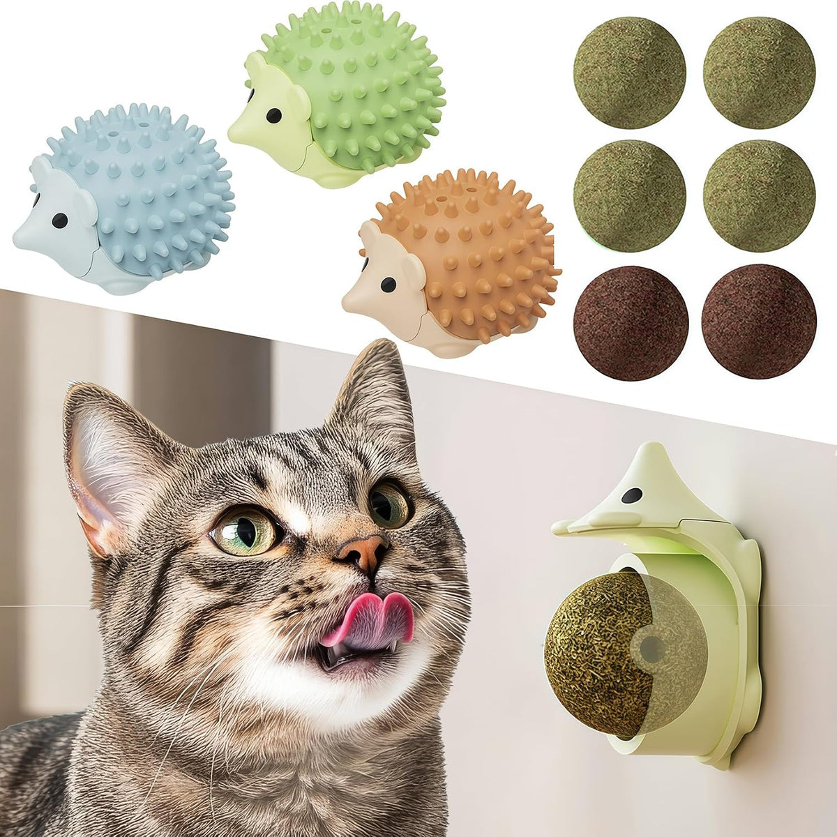 Catnip Toys with 6 Refill Catnip Balls & 3 Massage Shells – Essentials for Cats