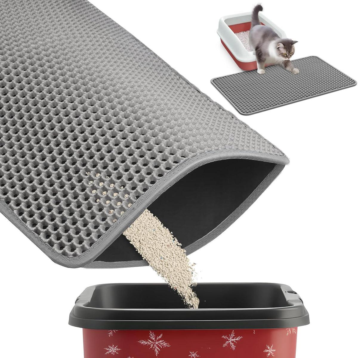 Powools Ultra-Large Cat Litter Mat, 27'' x 19", Double-Layer - 27'' x 19'' - 1 Pack / Grey