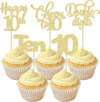 30 Pack Happy 80th Birthday Cupcake Toppers Gold Glitter Eighty - 10th / Gold