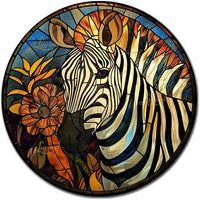 Lygond Metal Sign Tin Sign Circular Stained Glass Zebra Boho Office Decor for Gift 8×8 Inches