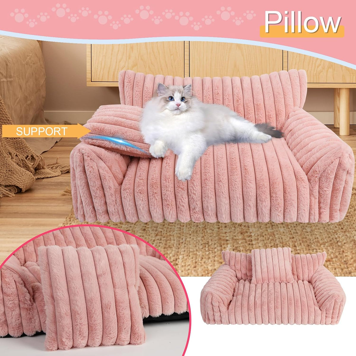 Cute Dog Couch for Medium Large Dogs, Dog Cat Couch Sofa - Small(24x18x10") / Pink - image 2