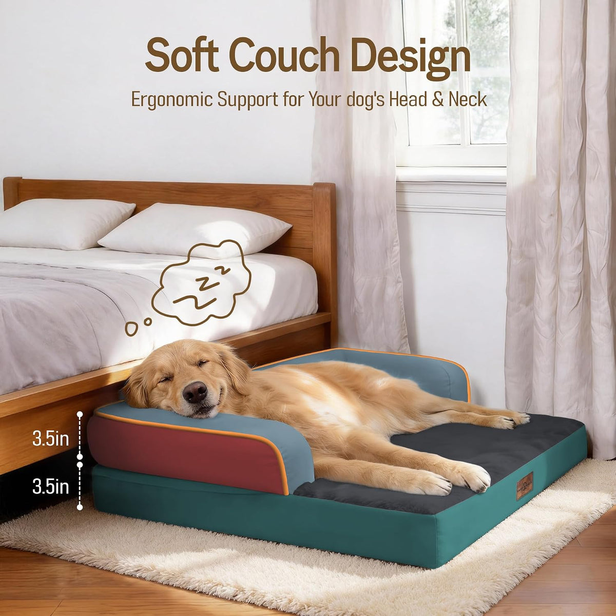 Comfort Expression Orthopedic XL Dog Bed for Large and Extra Large - Terracotta Teal / 36"L x 27"W x 7.5"Th - image 3