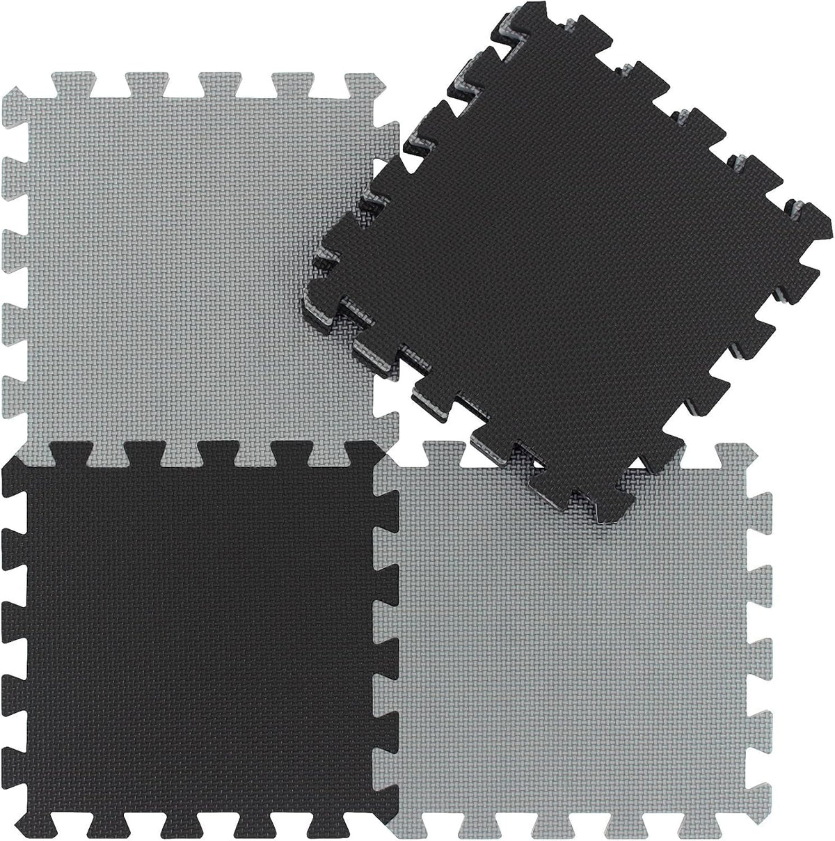 qqpp EVA Rubber 18 Tiles Interlocking Puzzle Foam Floor Mats - 18 Tiles / 2 Black, Gray - image 4