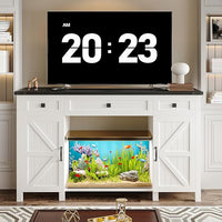 55-75 Gallon Aquarium Stand With Charging Station, Farmhouse Fish Tank Stand, Reptile Tank Stand Terrarium Stand with Drawer and Cabinet Storage, Sturdy Heavy Duty 53.5"×19.7" Tabletop - White