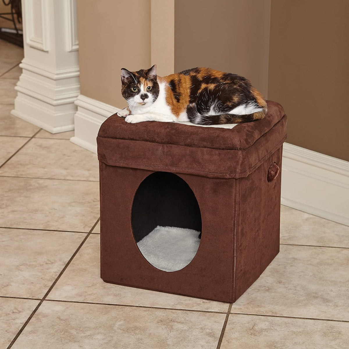 MidWest Homes for Pets Feline Nuvo Curious Cat Cube - Brown Suede / Small (Cat Cube) - image 2