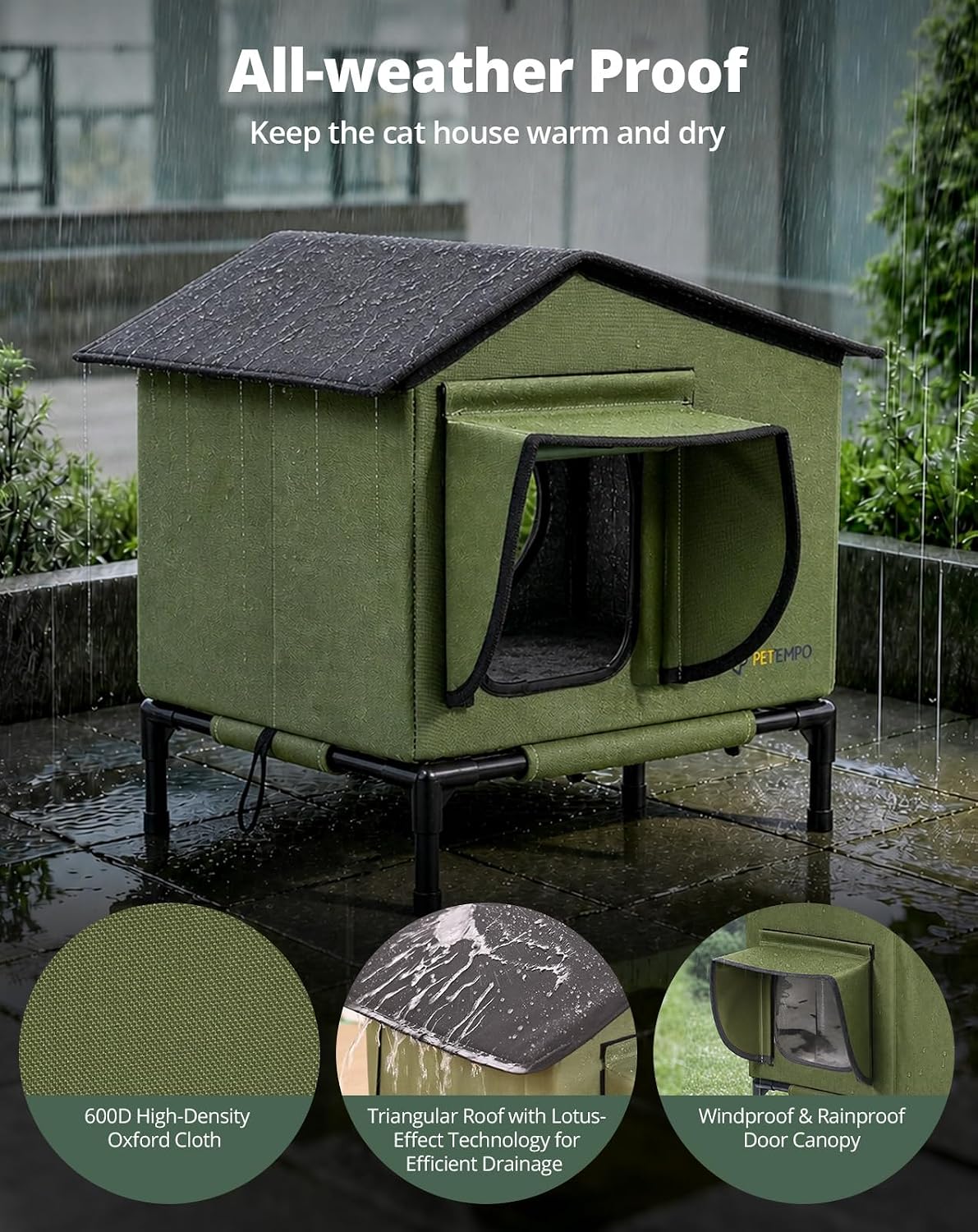 Heated Cat House for Outside Weatherproof in Winter, 20"x16" – Essentials for Cats - S-16"x12"x18"(WDH) - image 3
