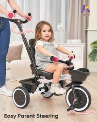KRIDDO 7-in-1 toddler push tricycle with parent steering handle and canopy - view 13