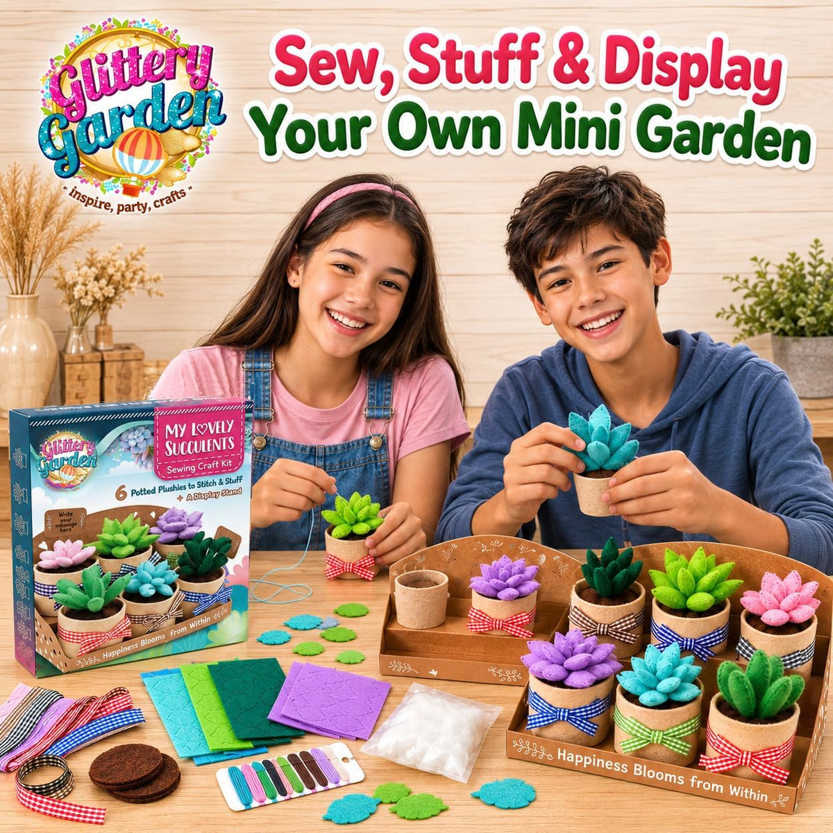 Glittery Garden Mosaic Craft Kit to Decorate Coaster with Glass Tiles – Fun for Kids & Family - Succulent Sewing Craft Kit - image 2