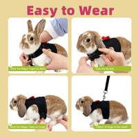 Breathable Bunny Harness and Leash Set with Cute Bow, Black S – Essentials for Small Pets - S / Black - image 4
