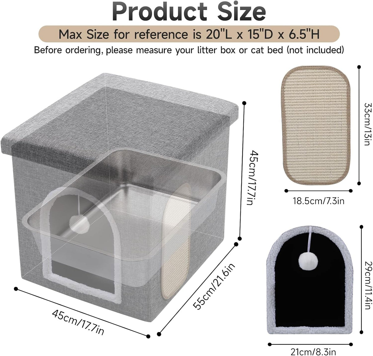 Shikha Hidden Cat Litter Box Enclosure with Scratch Pad & Storage Bag - Grey - image 2
