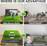Hompet Dog Potty for Indoor or Porch, 2 Pcs Artificial Grass Training Pads with Pee Baffle, Reusable, Alternative to Puppy Pads, Portable Dog Litter Box for Small/Medium Dogs