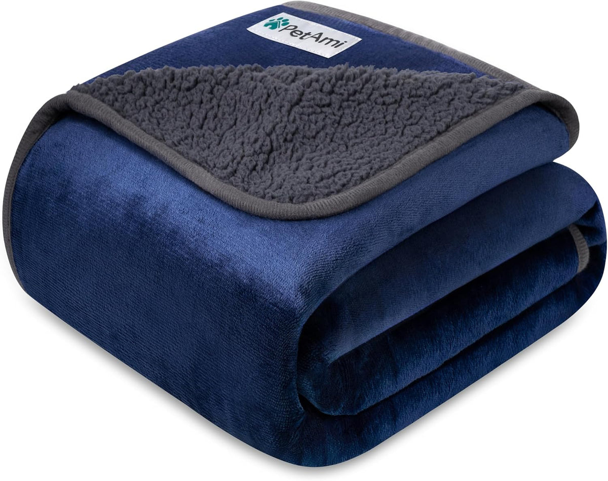 PetAmi Waterproof Dog Blanket Puppy Couch Bed Cover Queen 90x90 - Navy/Gray / Large (40x60)