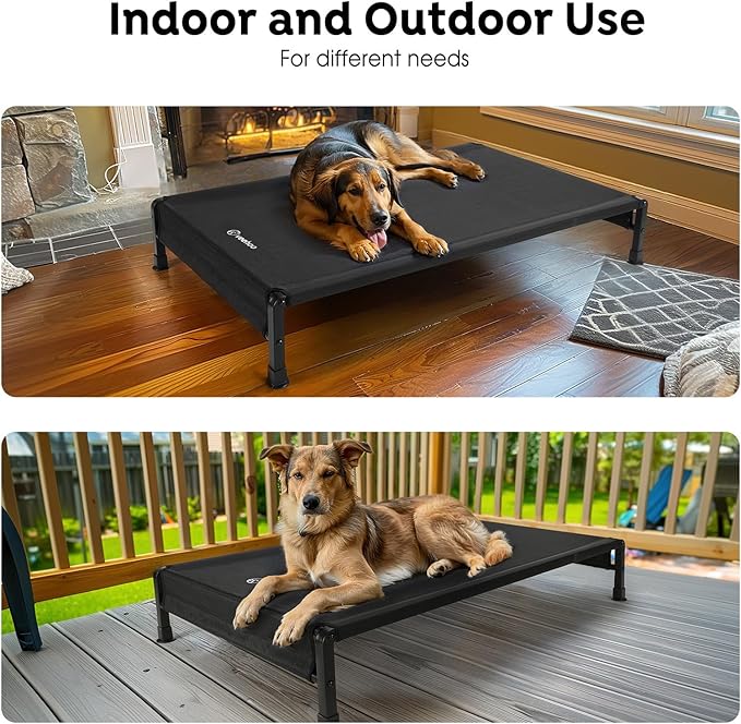 Veehoo Cooling Outdoor Dog Bed, Heavy Duty Elevated Pet Bed with Washable & Breathable Teslin Mesh, Non-Slip Silicon Feet, Dog Cot Bed with Support Hem, 41" x 27", Black, CWC2433
