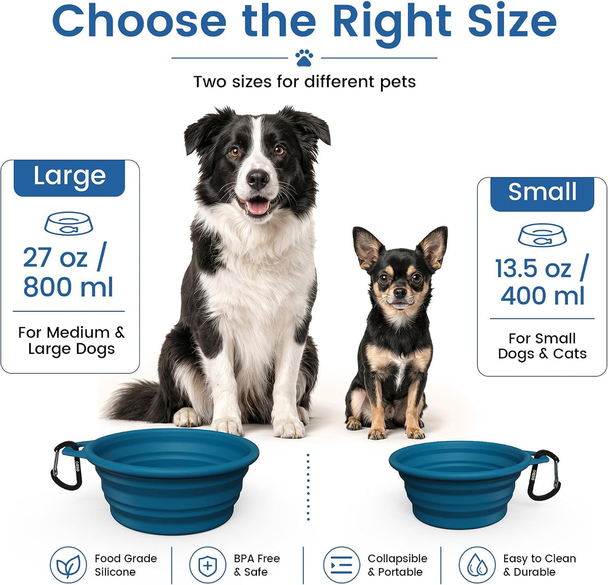 OHMO Collapsible Dog Bowls for Pet Travel, Coral&Brick Red - 2x12oz / Peacock&Light Blue - image 2