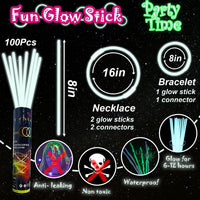 ILHSTY 100 pack green 8 inch glow sticks with connectors for necklaces - view 18