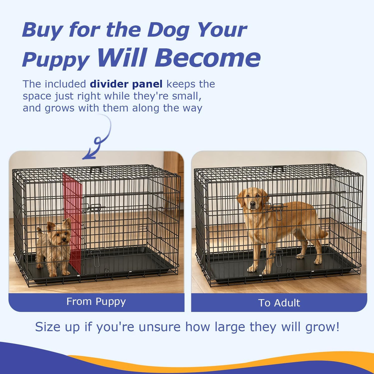 FDW, 48" Foldable Metal Dog Crate, Cage for XL Dogs - Dark Black / 48 Inch Double Door - image 3