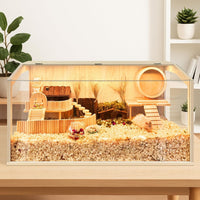 Hamster Cage Chewproof, Large Hamster Cages and Habitats - Natural Oak Wood / 32.0"L x 16.0"W x 16.0"H / Openable Window Roof - image 2