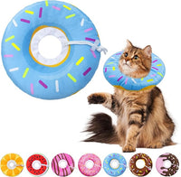 Cat Cone Soft Collar,Adjustable Cat Recovery Collars Kitten Cones to Stop Licking, Cute Donut Neck Collar After Surgery, Elizabethan Kittens Protective Cones After Spay (Donut Blue, Large)