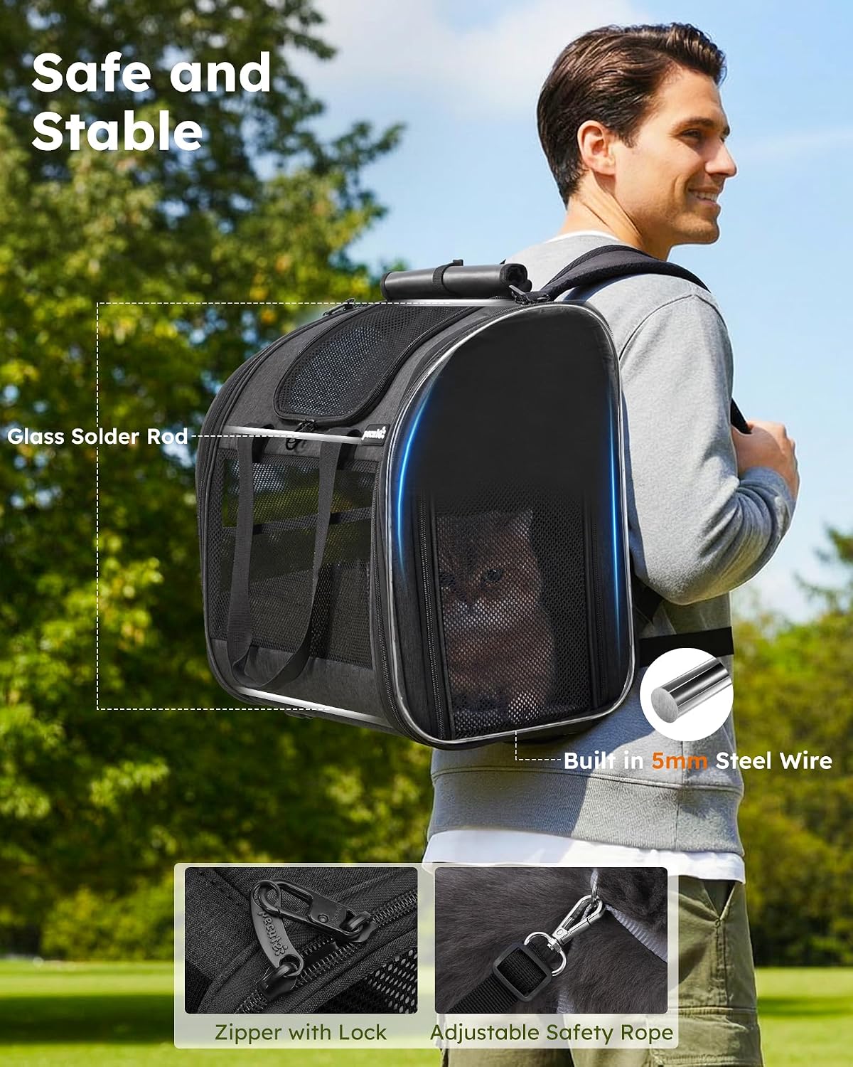 Pecute Cat Backpack with Widened Interior Space - Dark Gray - image 3