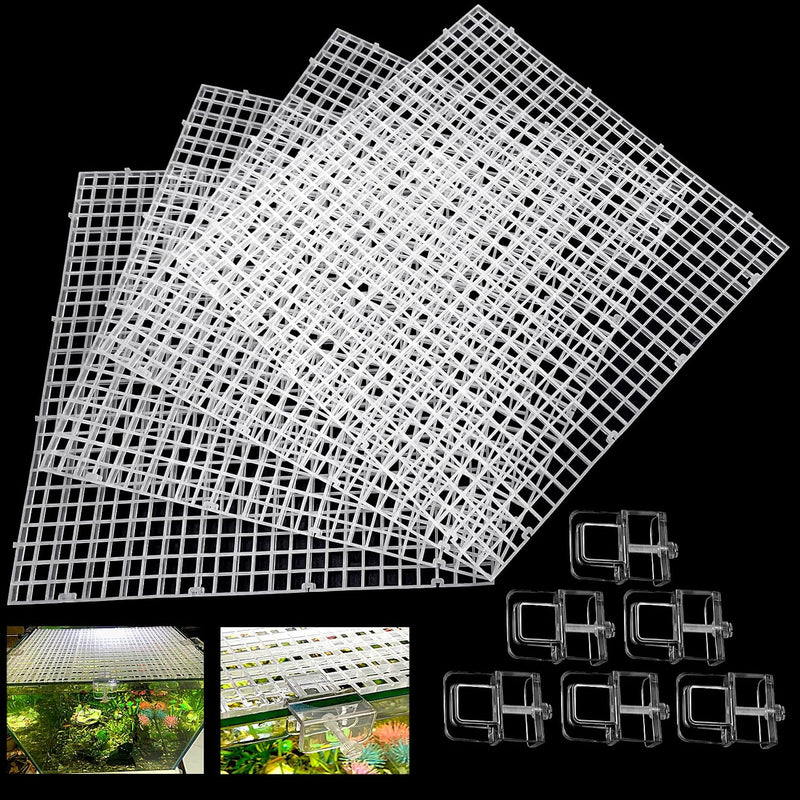 4 Aquarium lid Hood Fish Tank top Cover Terrarium lid Plastic Grid - Transparent / 4 aquarium board lid with 6 clips