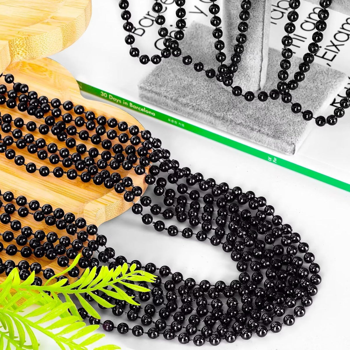 EOBOH 12PCS Mardi Gras Beads, Gold Beaded Necklace Stuff Set - Black / 144 - image 2