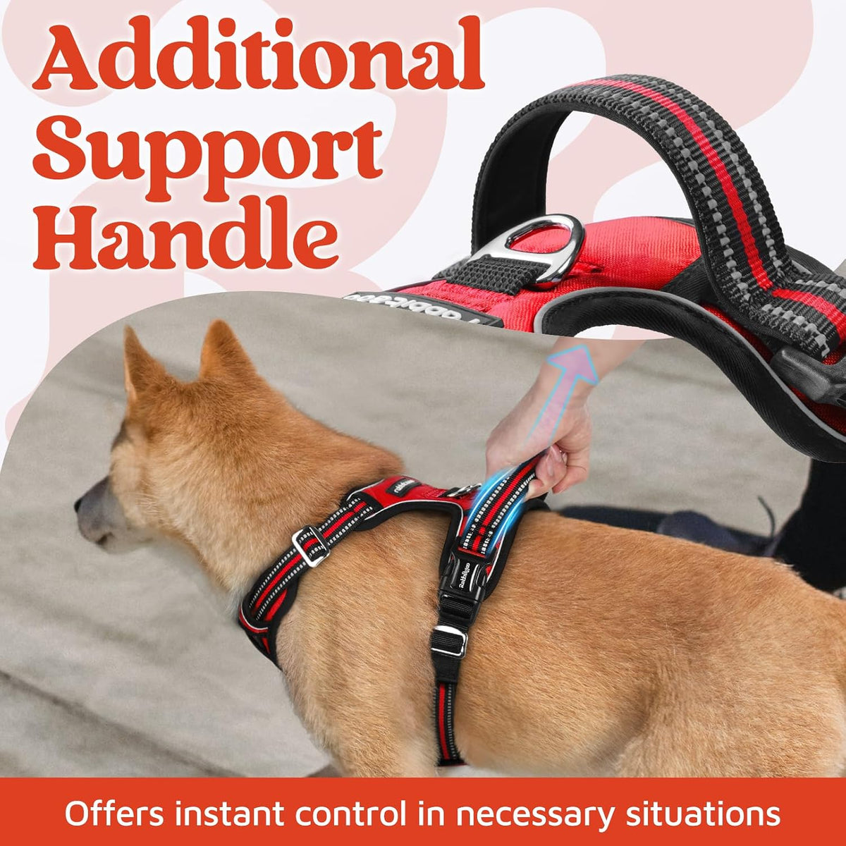 rabbitgoo Dog Harness for Large, No Pull 3 Buckles Easy On & Off – Essentials for Dogs - Red / Medium - image 4