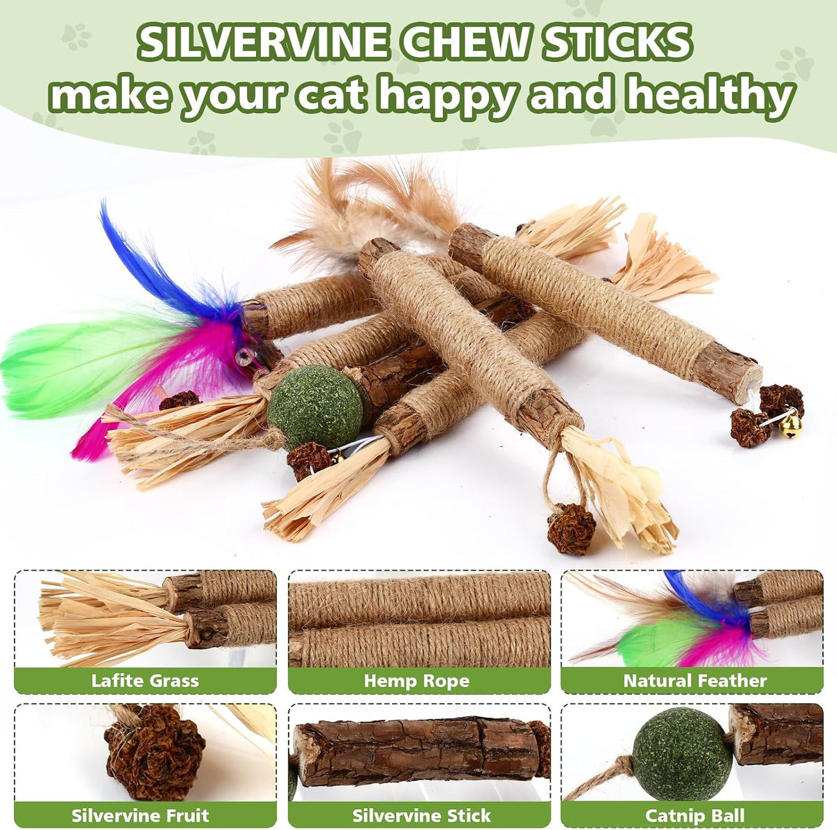 6 Pack Silvervine Sticks for Cat, Natural Catnip Toys – Essentials for Cats - 24 Pack - image 3