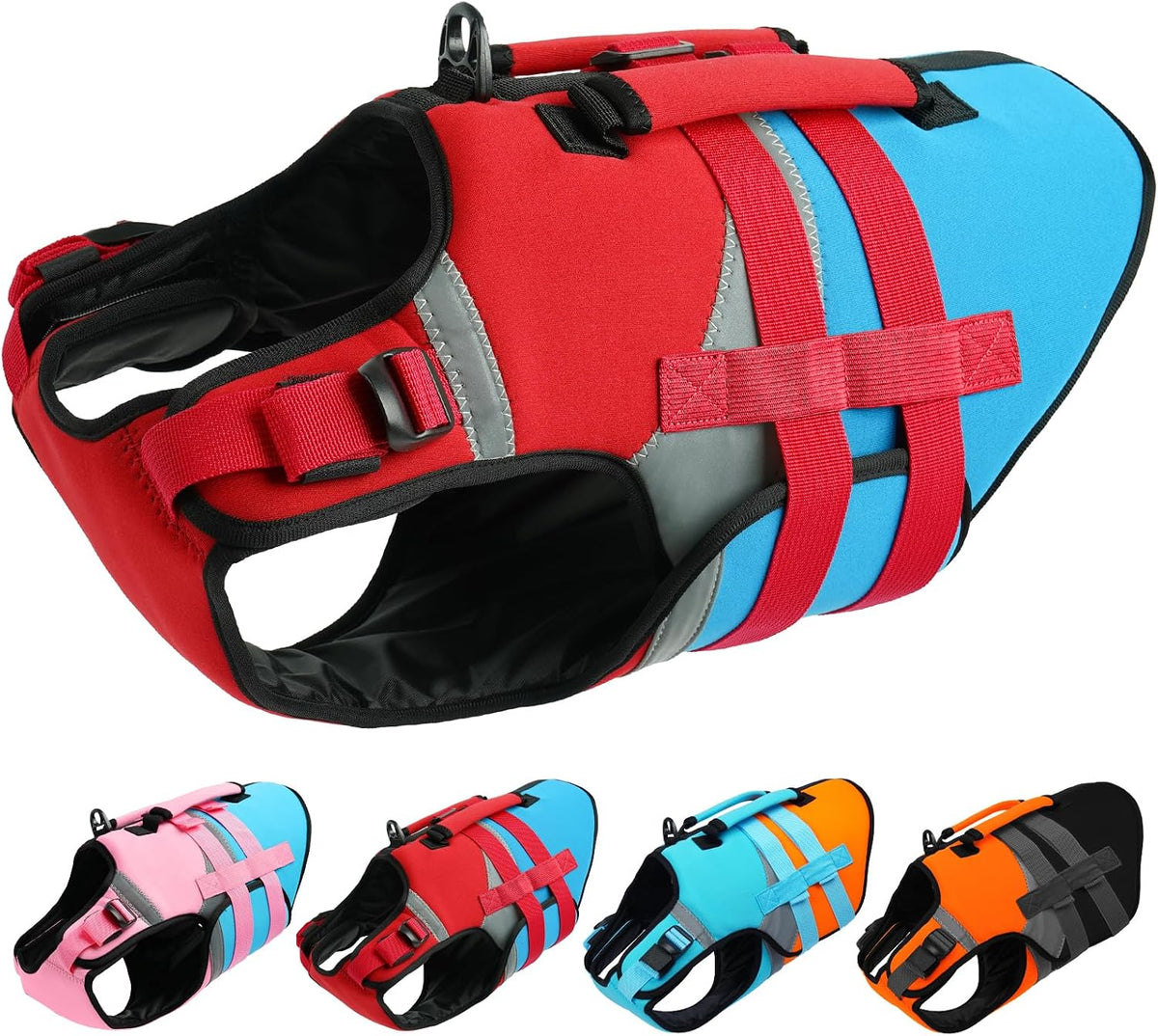 Kuoser Dog Life Jacket with Rescue Handle - X-small (Chest Girth:12.9-18.1'') / Red & Navy