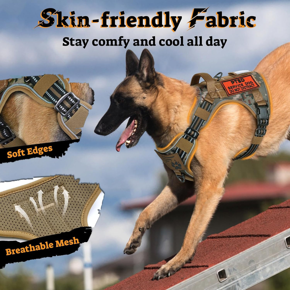 rabbitgoo Tactical Dog Harness for Large - Desert Camo / L(Chest:22"-37",Neck:21.1"-30.3",Back:8.3") - image 4