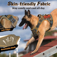 rabbitgoo Dog Harness for Large Dogs No Pull, Tactical Service Pet Vest with Molle and Control Handle, Adjustable and Reflective Military Harness for Easy Walking and Training, Desert camo, L