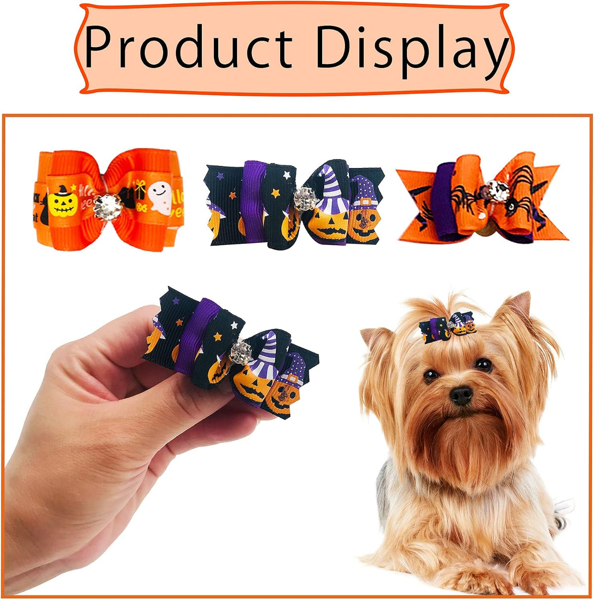 PET SHOW 20pcs Halloween Small Dog Hair Bows with Rubber Bands - 20pcs Halloween - image 3