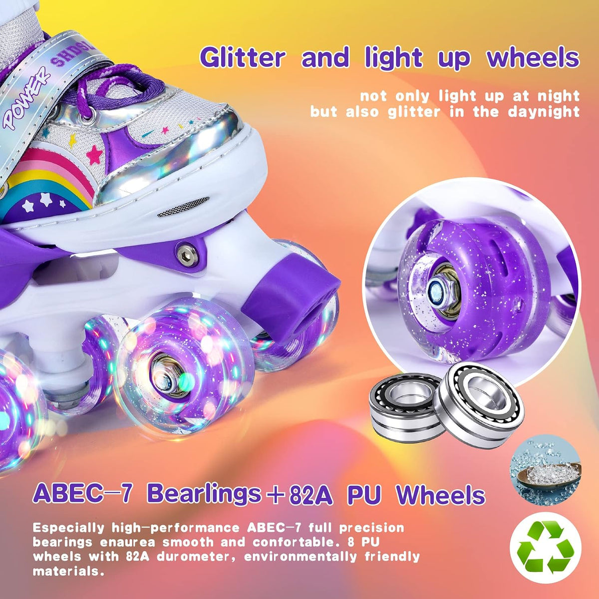 SHDSL pink rainbow light up adjustable roller skates for girls - view 12