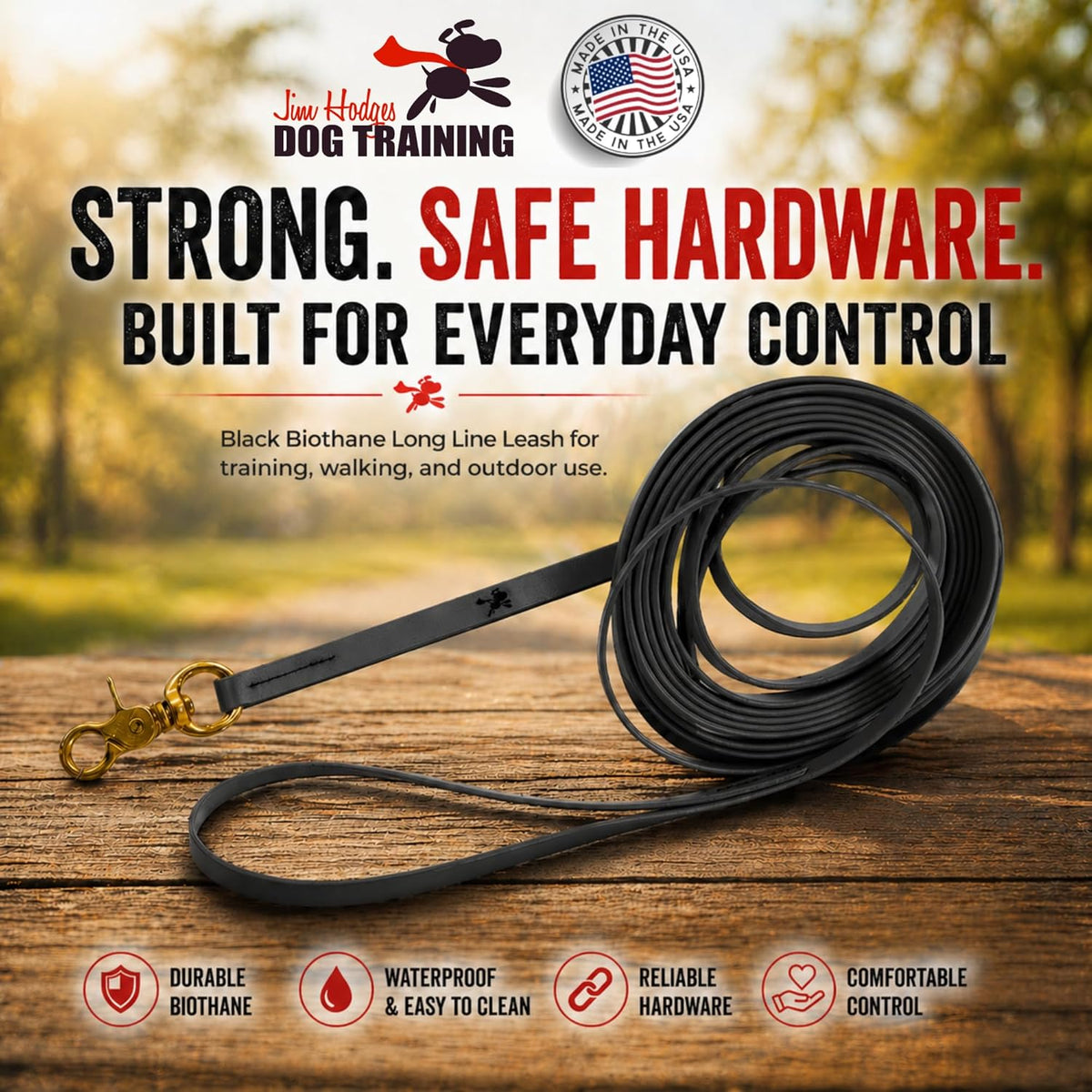 Biothane Long Line, Made in USA - Black / 3/8" x 15ft - image 2