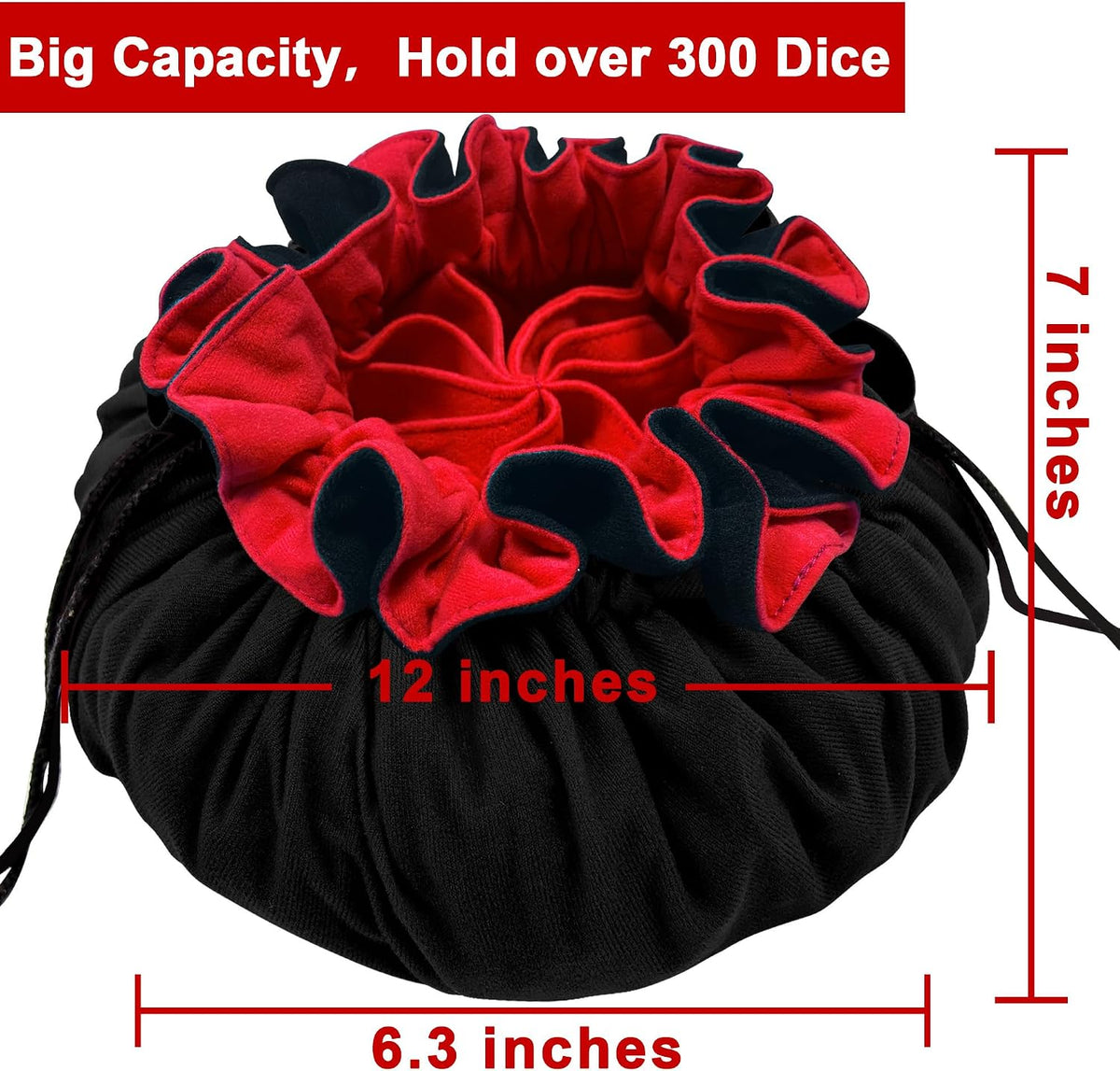 SIQUK Large Dice Bag with Pockets Big Capacity Dice Bag Drawstring - Black & Red - image 3