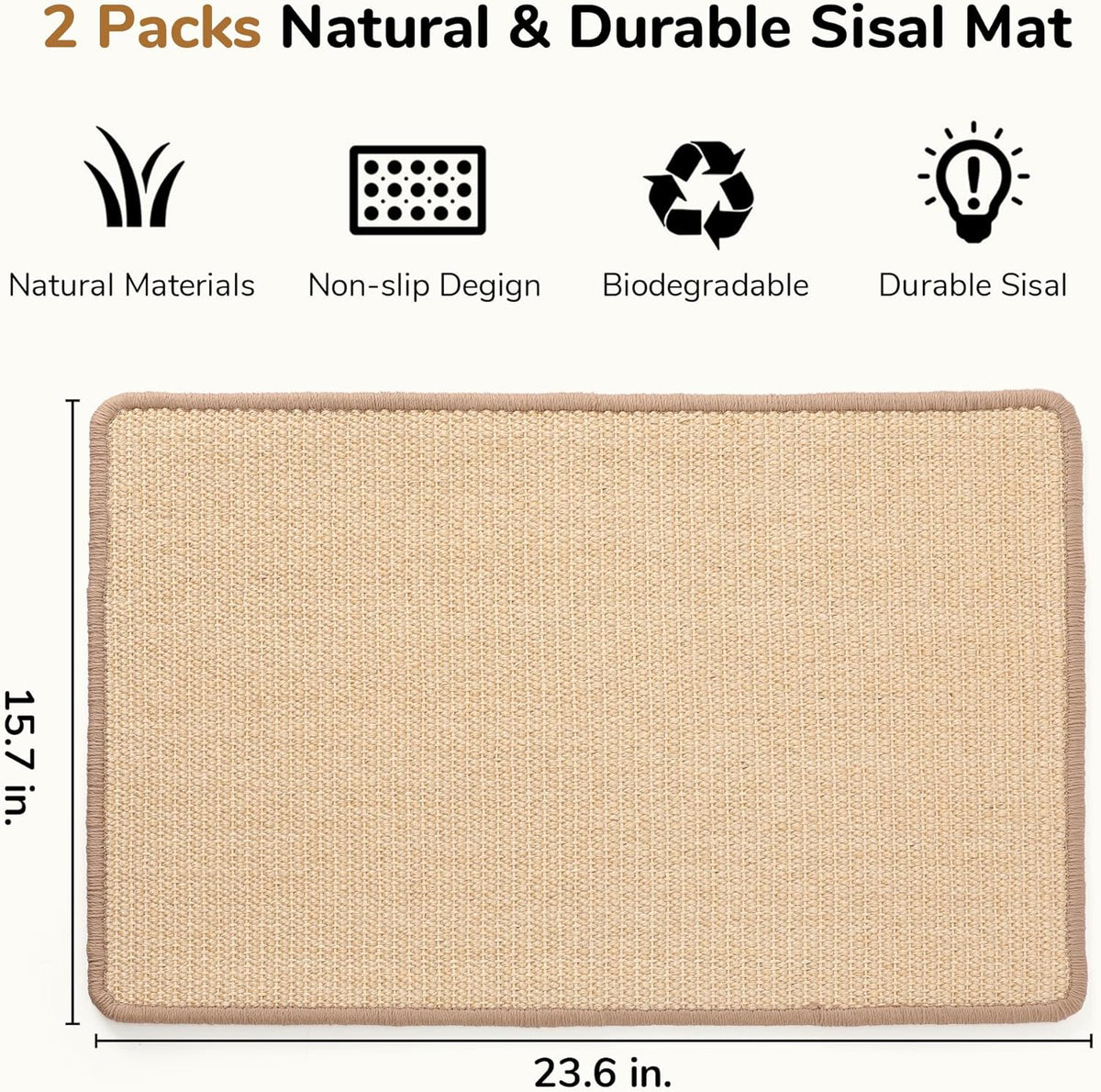 FUKUMARU Cat Scratcher Mat - Beige-2 Packs-23.6 x 15.7 Inch - image 2
