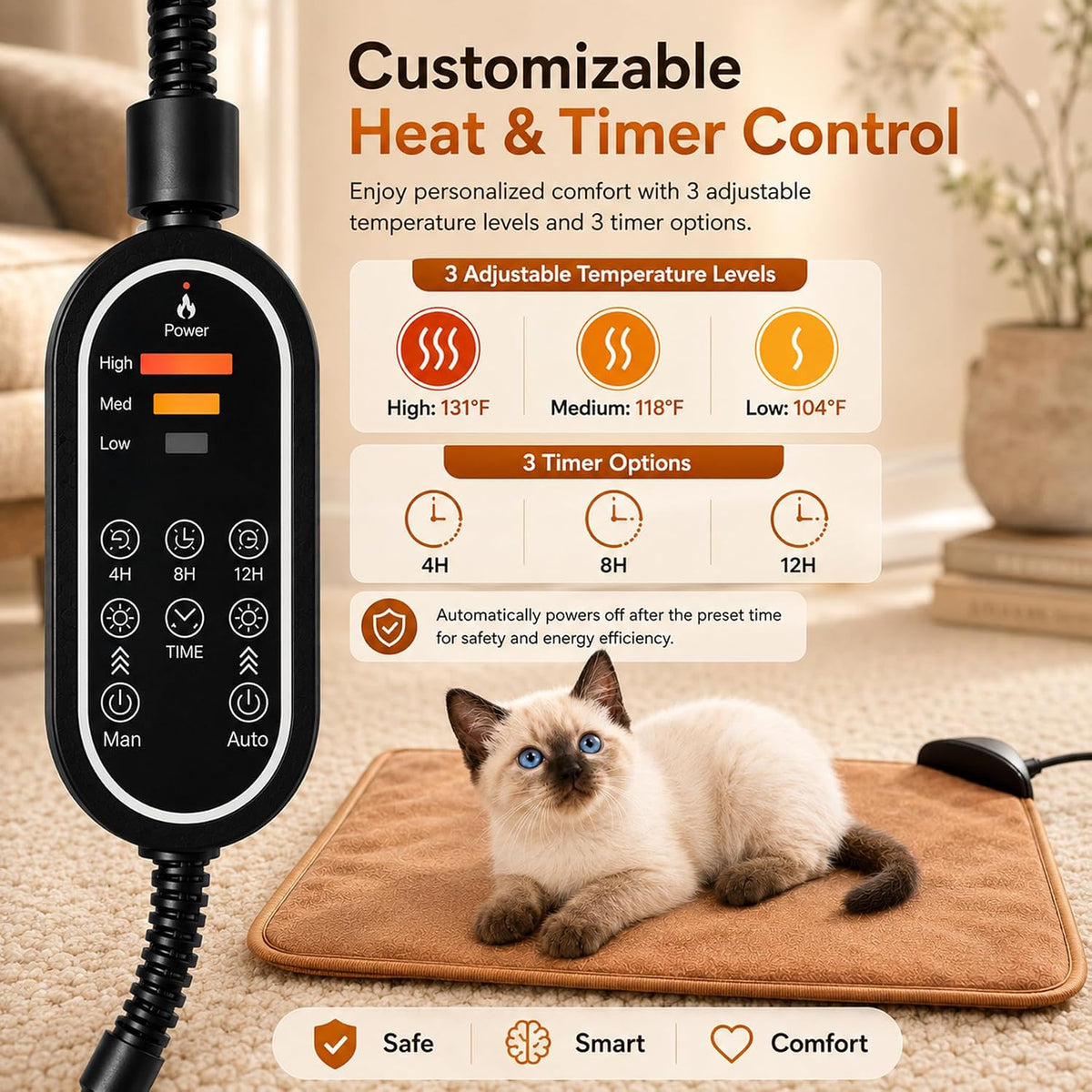 Pet Heating Pad for Cats & Dogs - camel / 17.7" x 17.7" - image 4