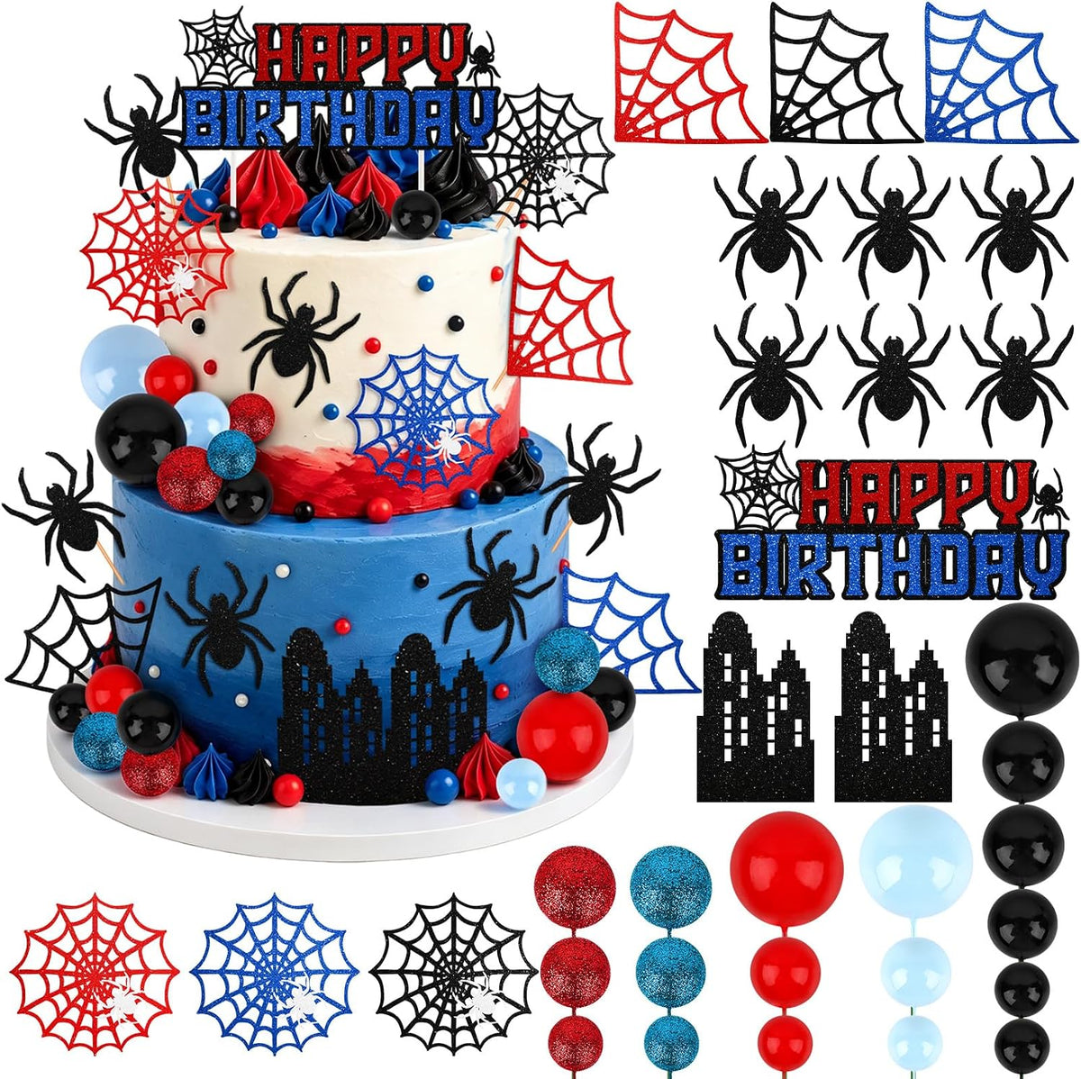 Hooqict 43 piece Halloween cake topper set with sign, tombstone, skulls, trees and spiders - view 6