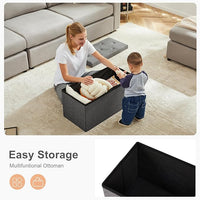 Sweetcrispy 30 Inches Folding Storage Ottoman Bench, Large End of Bed Foot Rest Stools Ottoman Storage Chest with Padded Seat for Bedroom, Living Room, Entryway, Holds up to 660 lb, Deep Grey