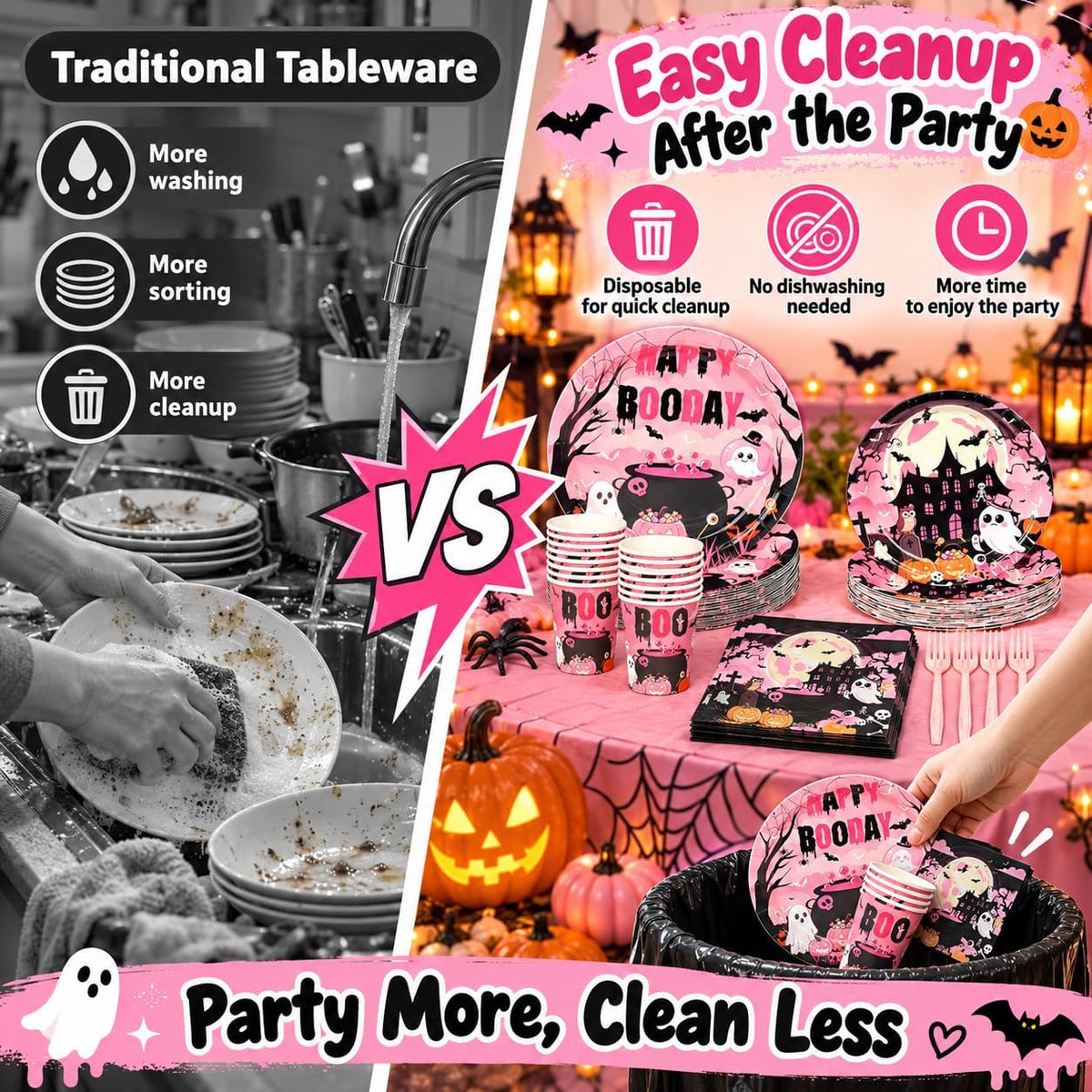 qonimi Halloween plates and napkins set, 75 piece disposable tableware - view 20