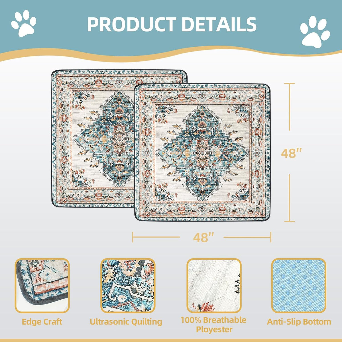 Washable Pee Pad for Dogs - Blue Medallion / 48" x 48" (2 Pack) - image 2