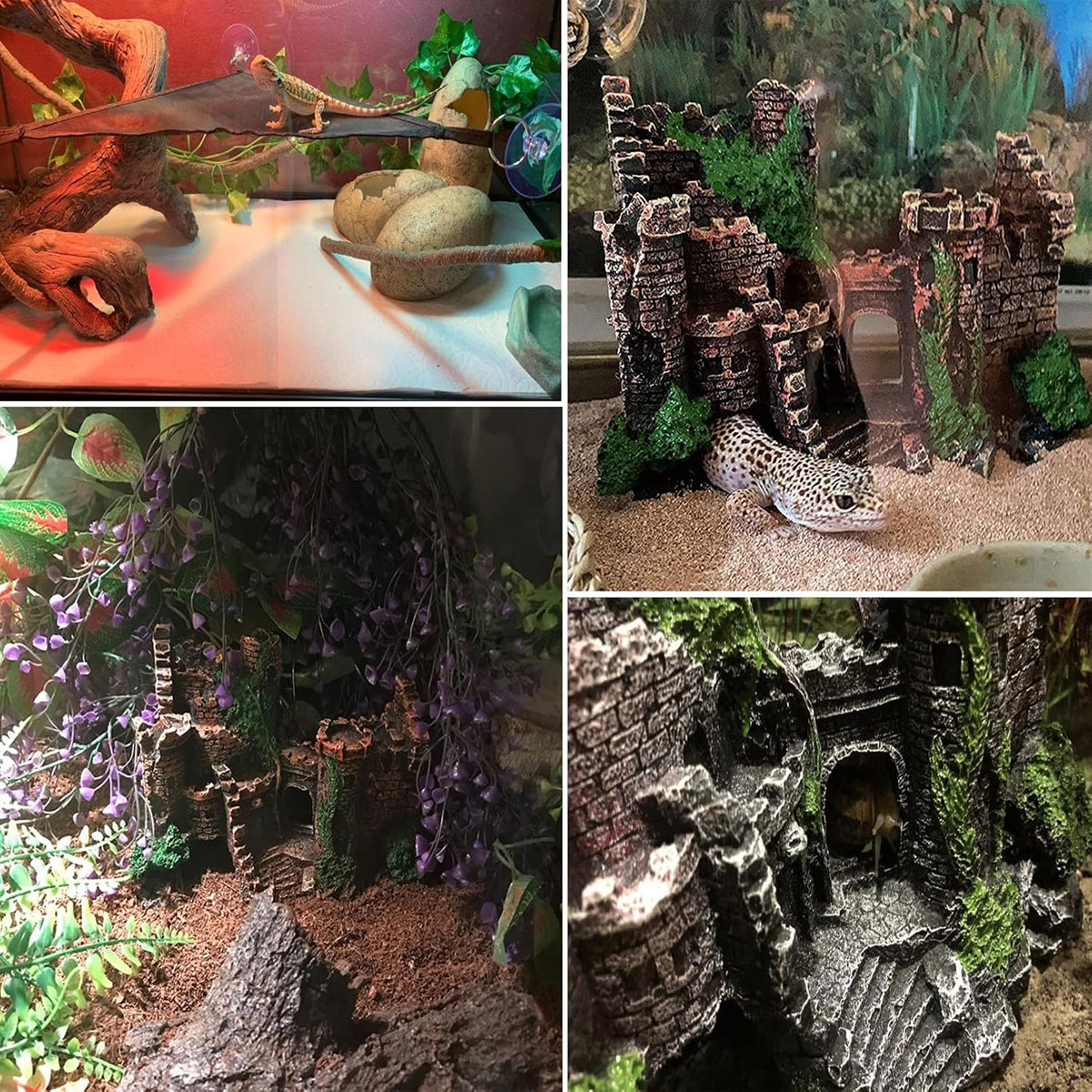 Bearded Dragon Hammock,Lizard Lounger Reptile Tank Hanging Plants Climbing Jungle Vines Flexible - Type：Castle - image 2